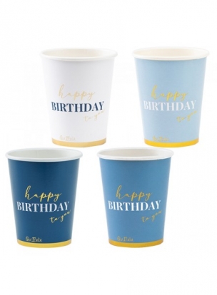 Стаканчики "Happy Birthday", синие оттенки (8 шт./250 мл)