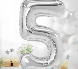 Стоящий воздушный шар "5", серебро (70 см) 1