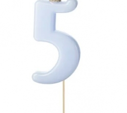 Свеча "5", сиреневая с короной 