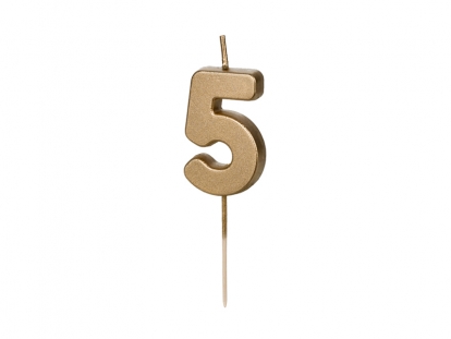 Свеча "5", золото (4,5 см) 