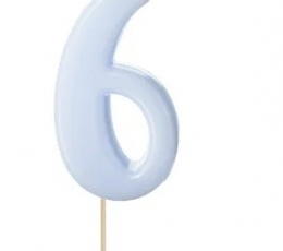 Свеча "6", сиреневая с короной