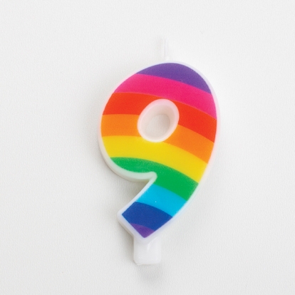 Свеча "9", цвета радуги, с искорками
