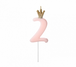 Свечка "2", розовая с короной