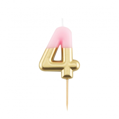 Свечка "4", розово-золотая (10 см)