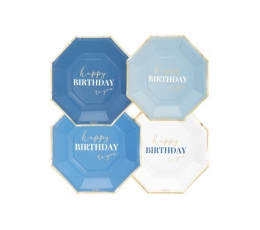 Тарелки "Happy Birthday", синие оттенки (8 шт./20 см)