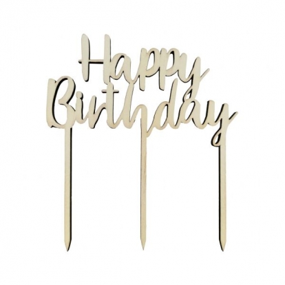Украшение для торта "Happy birthday", деревянное (13х14 см)
