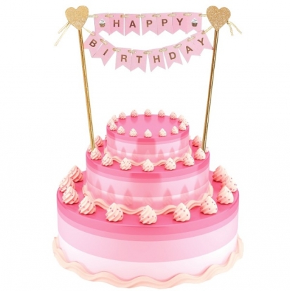 Украшение для торта "Happy Birthday", розово-золотое (25 см)