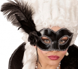 Венецианская маска с перьями и розой, черная 1