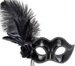 Венецианская маска с перьями и розой, черная