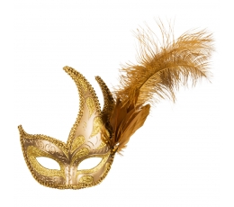Венецианская маска, золотая с пером