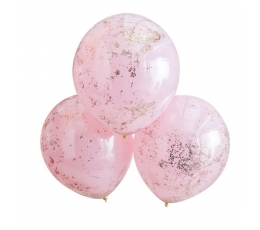 Воздушные шары - двойные, розовые с розово-золотым конфетти (3 шт.)