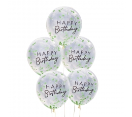 Воздушные шары "Happy Birthday" с конфетти-листочками (5 шт./30 см)