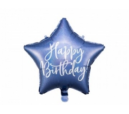 Воздушный шар из фольги "Happy Birthday", синий голографический (40 см).