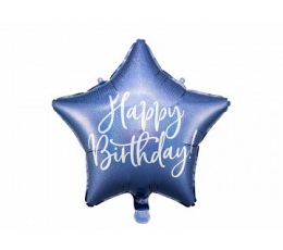 Воздушный шар из фольги "Happy Birthday", синий голографический (40 см).