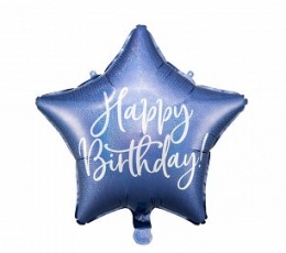 Воздушный шар из фольги "Happy Birthday", синий голографический (40 см).