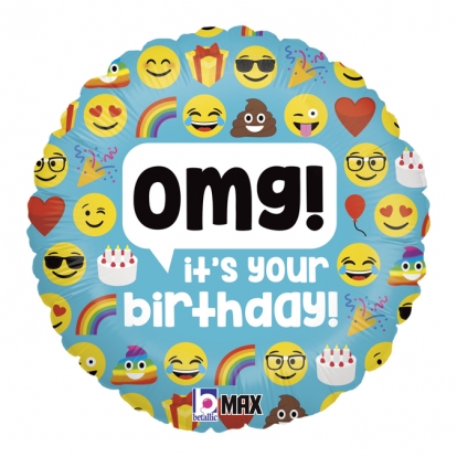 Воздушный шар из фольги "OMG Emoji Birthday" (46 см)