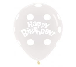 Воздушный шар прозрачный с белыми точками "Happy boirthday" (45 см).