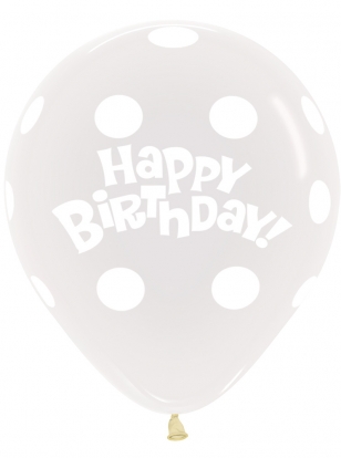 Воздушный шар прозрачный с белыми точками "Happy boirthday" (45 см).