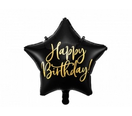 Воздушный шарик из фольги "Happy Birthday", черный (40 см)