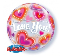 Caurspīdīgs (bubble) balons "Sirdis - Love youi" (56 cm)