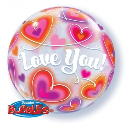 Caurspīdīgs (bubble) balons "Sirdis - Love youi" (56 cm)