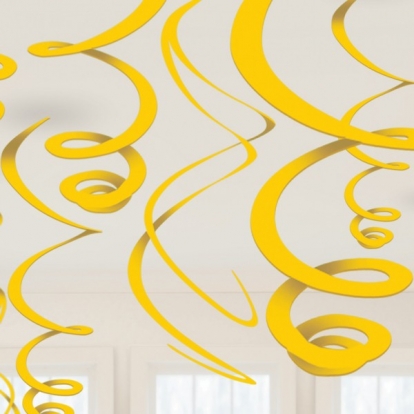Подвесные декорации - спирали, жёлтые (12 шт. / 55 cм)