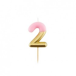 Svecīte "2", rozā-zelta (10 cm)